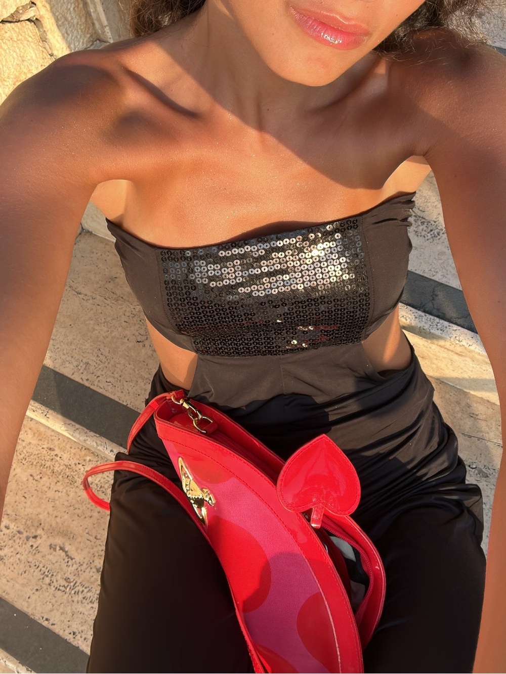 Black Sequin-Trim Wide Leg Jumpsuit